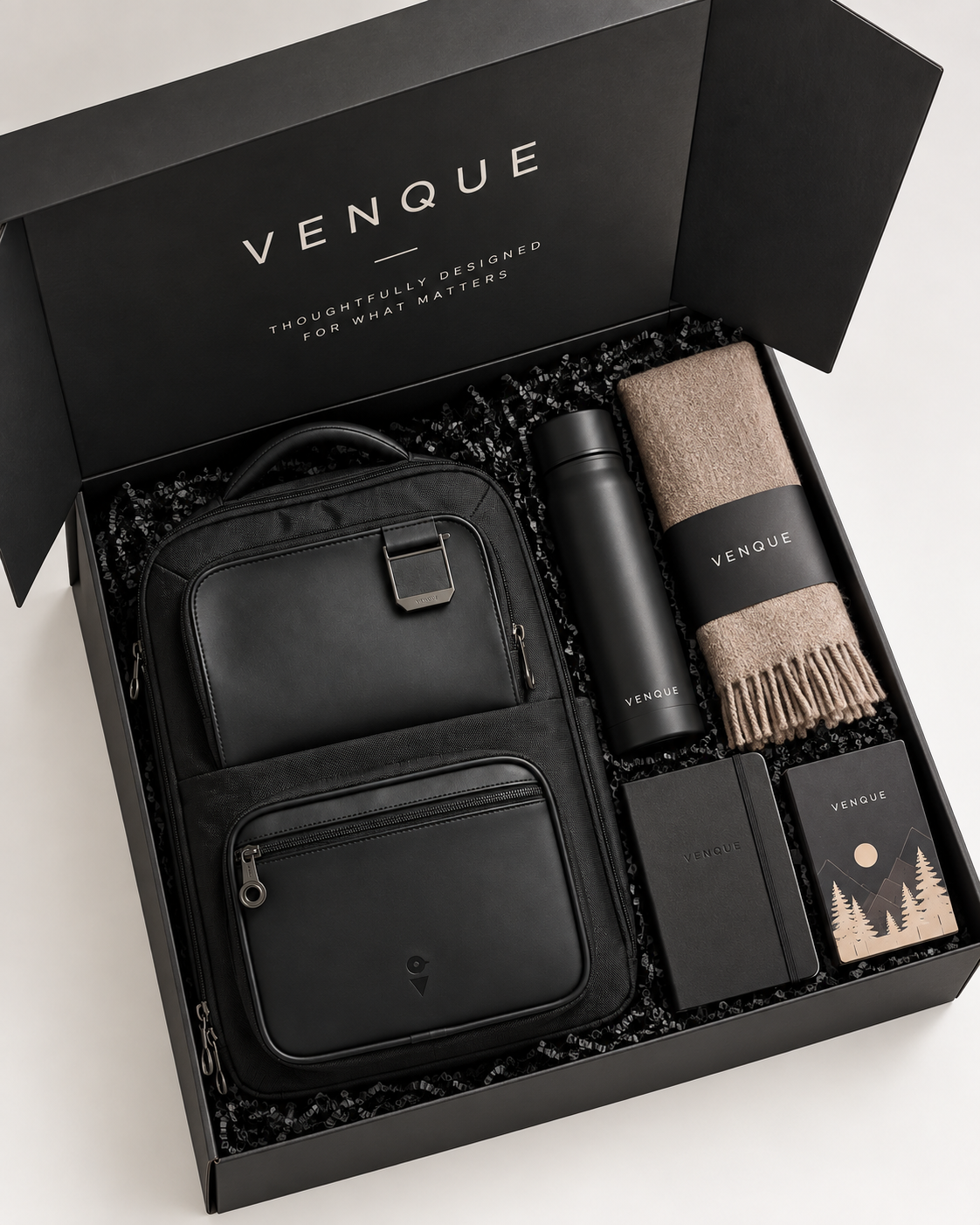 Client appreciation gift in Calgary: Envoy backpack in a black gift box