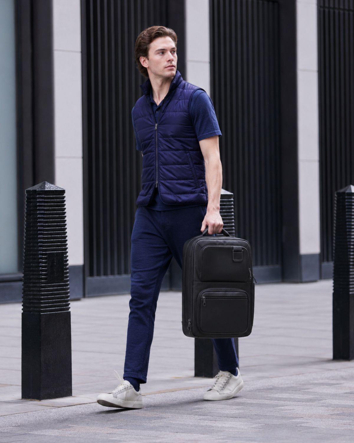 Premium client appreciation gift backpack carried to a business meeting in Canada