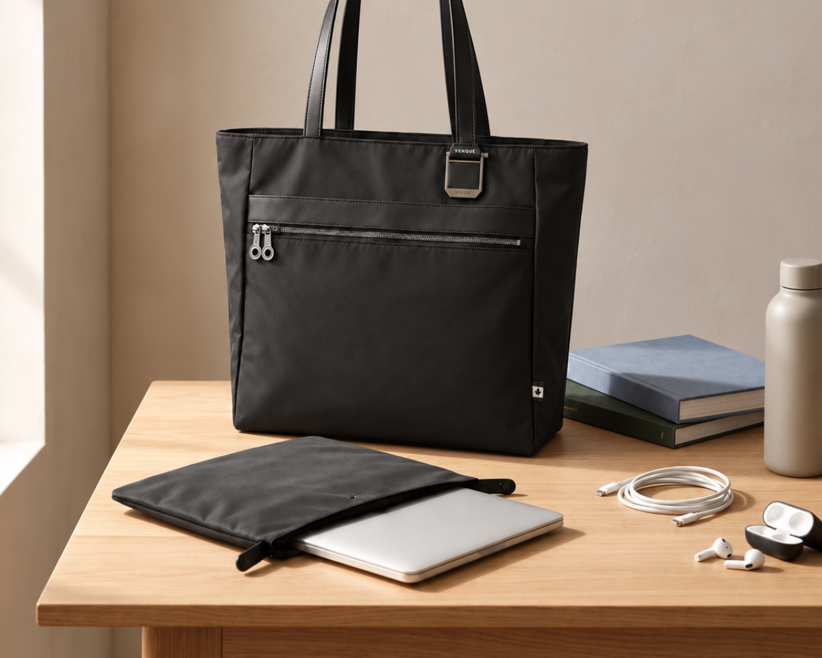 Client appreciation gift in Montreal: Voya Executive Tote on a table