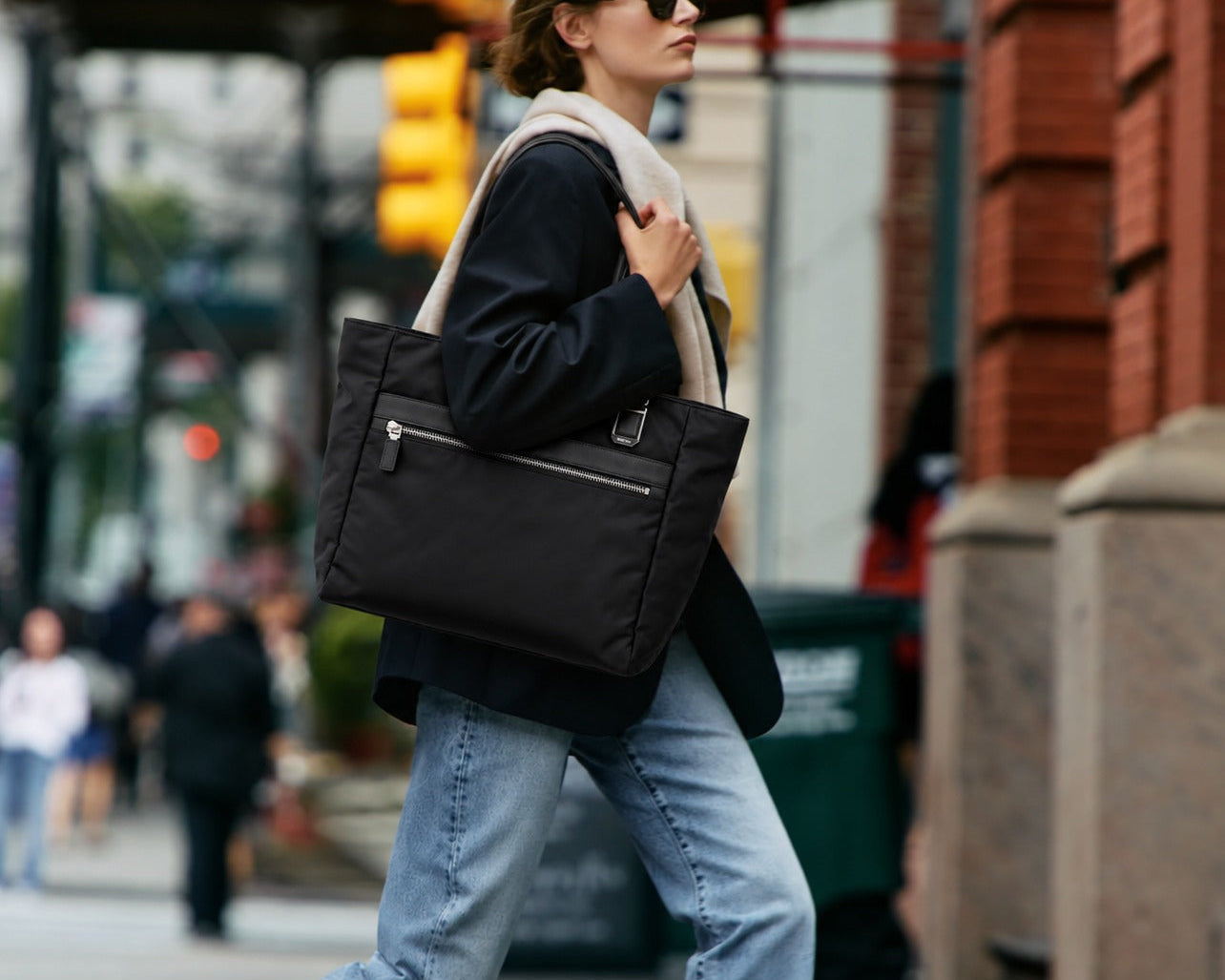 Corporate gifts Vancouver: Voya Executive Tote carried on a city street
