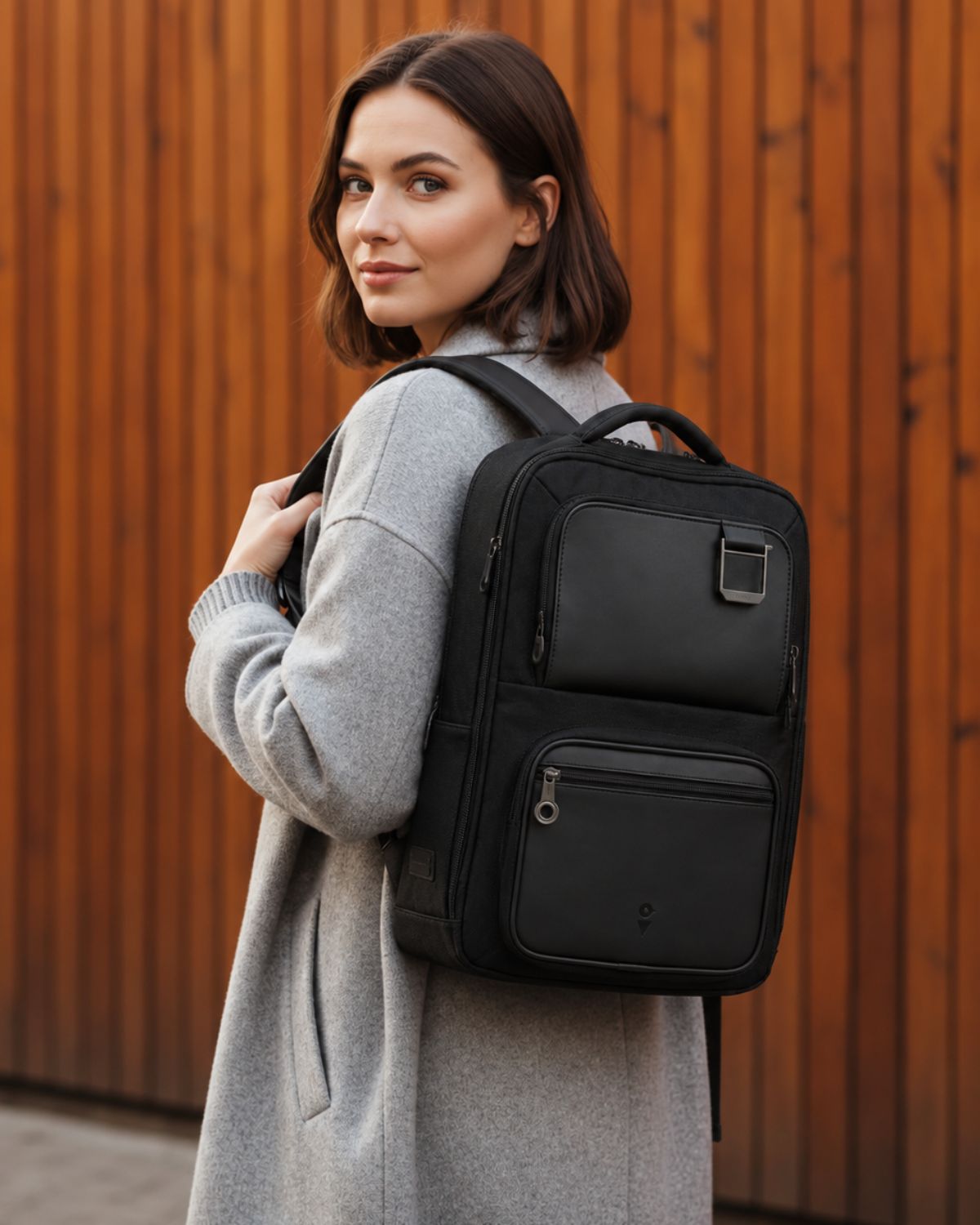 New employee carrying a premium welcome kit backpack in Canada