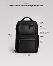 Envoy Business Pack dimensions: 42 x 31 x 13 cm, fits 16 inch laptop, 0.86 kg, 16.9 L
