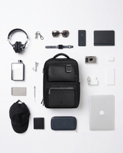 Envoy Business Pack flat lay with everyday carry essentials