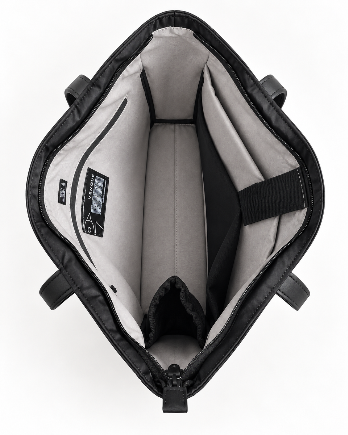 Inside the Voya Executive Tote showing organization for tech, documents and accessories
