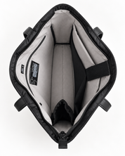 Inside the Voya Executive Tote showing organization for tech, documents and accessories