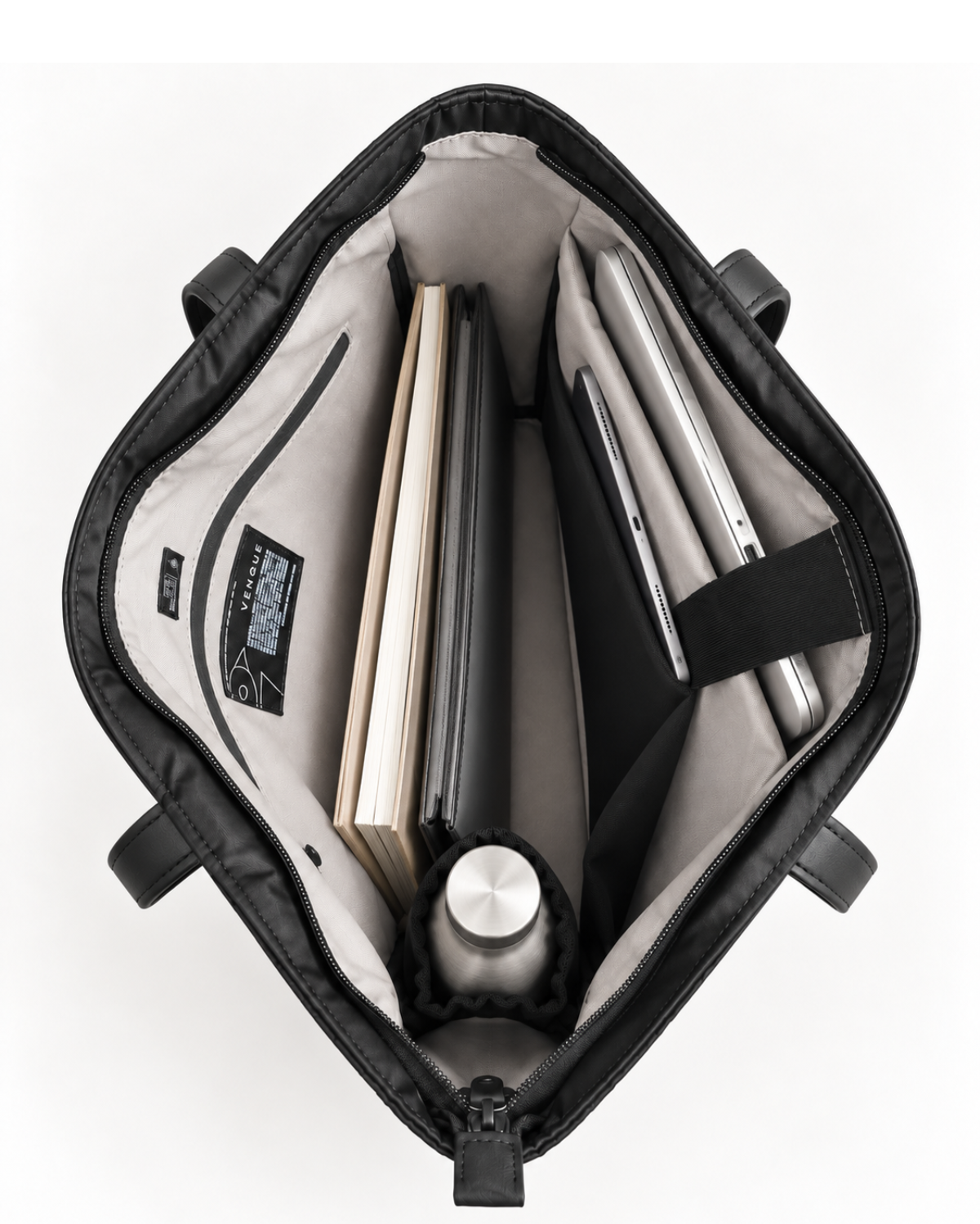 Voya Executive Tote packed with a laptop and work essentials